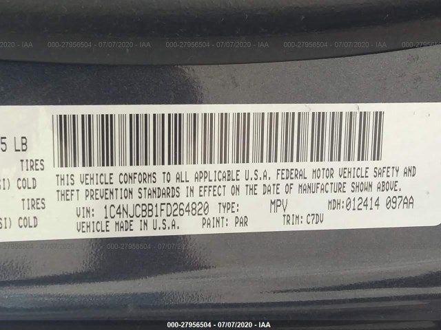 Photo 8 VIN: 1C4NJCBB1FD264820 - JEEP COMPASS 