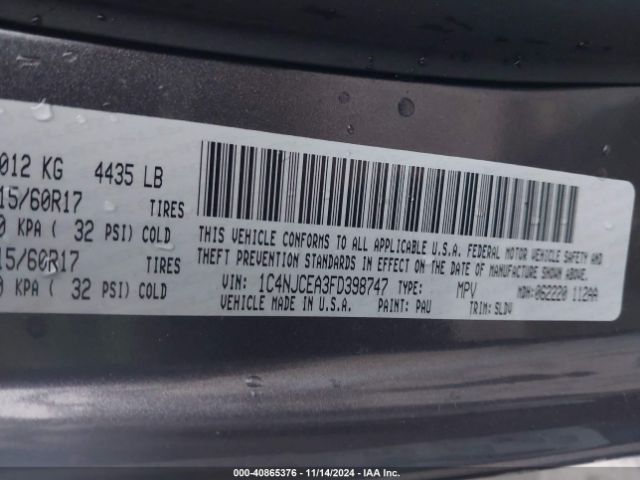 Photo 8 VIN: 1C4NJCEA3FD398747 - JEEP COMPASS 