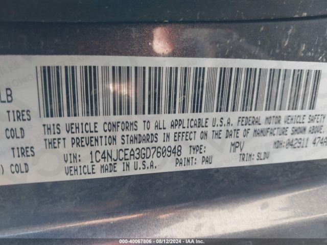 Photo 8 VIN: 1C4NJCEA3GD760948 - JEEP COMPASS 