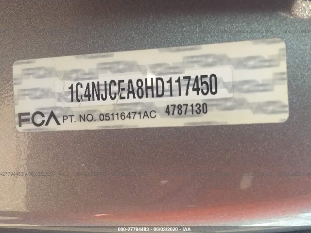 Photo 8 VIN: 1C4NJCEA8HD117450 - JEEP COMPASS 