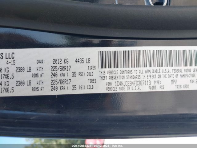 Photo 8 VIN: 1C4NJCEB4FD367113 - JEEP COMPASS 