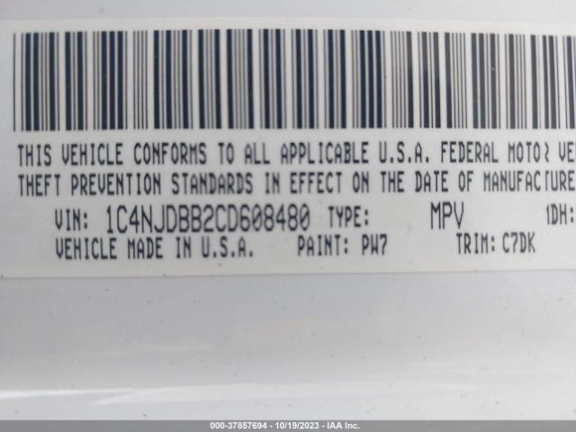 Photo 8 VIN: 1C4NJDBB2CD608480 - JEEP COMPASS 