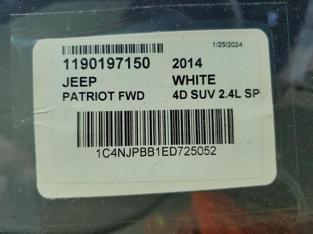 Photo 12 VIN: 1C4NJPBB1ED725052 - JEEP PATRIOT SP 