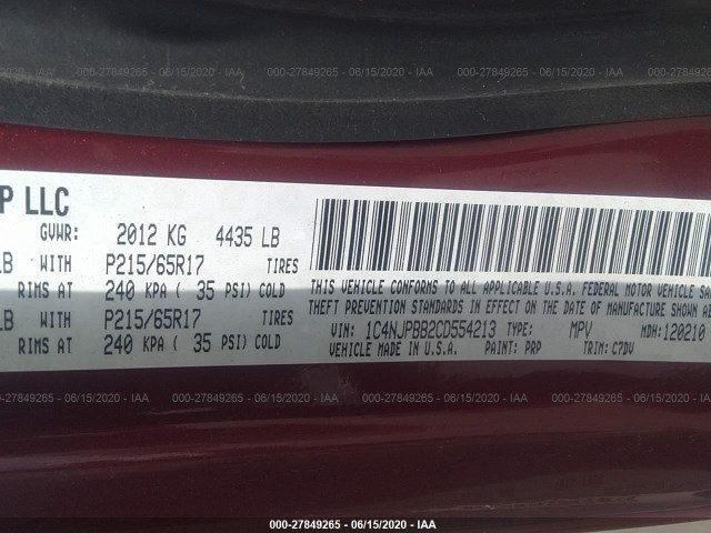 Photo 8 VIN: 1C4NJPBB2CD554213 - JEEP PATRIOT 