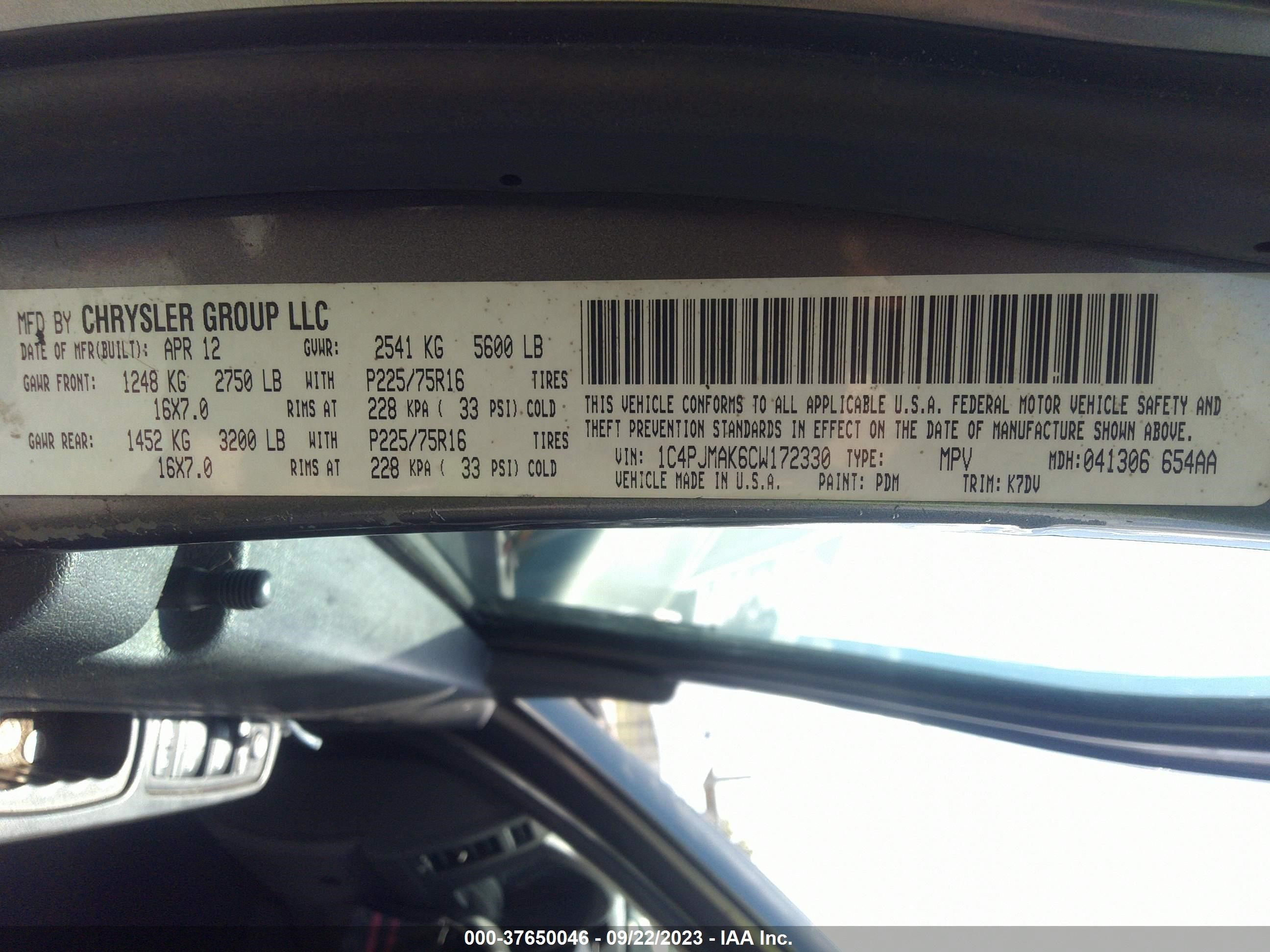 Photo 8 VIN: 1C4PJMAK6CW172330 - JEEP LIBERTY (NORTH AMERICA) 