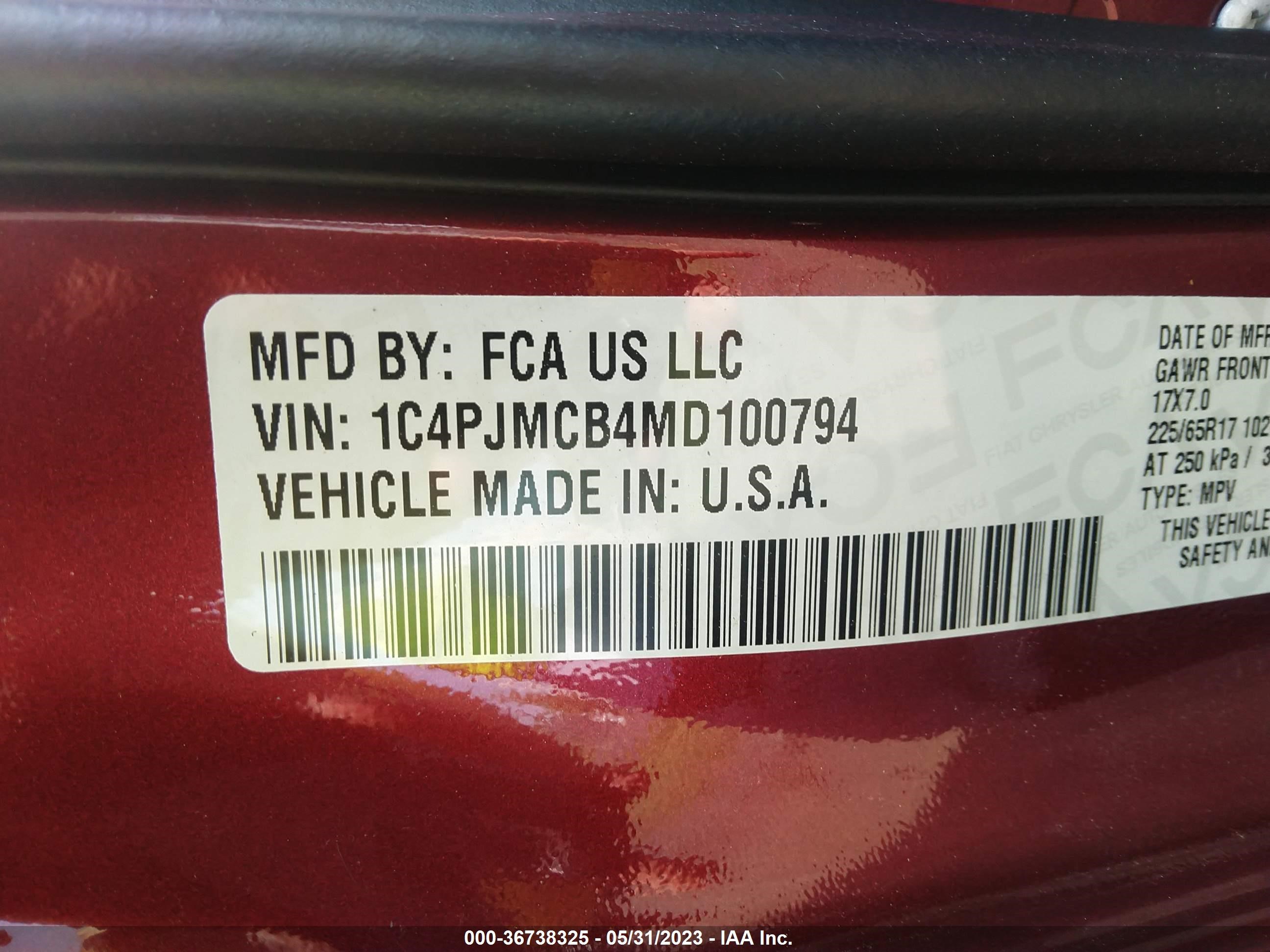 Photo 8 VIN: 1C4PJMCB4MD100794 - JEEP CHEROKEE 