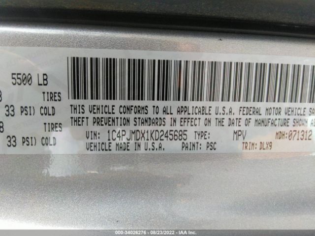 Photo 8 VIN: 1C4PJMDX1KD245685 - JEEP CHEROKEE 