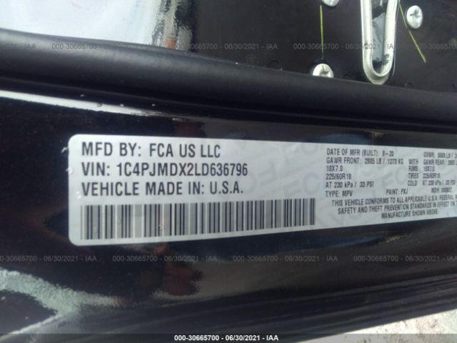 Photo 8 VIN: 1C4PJMDX2LD636796 - JEEP CHEROKEE 