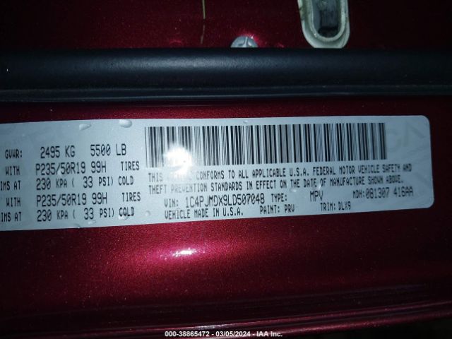 Photo 8 VIN: 1C4PJMDX9LD507048 - JEEP CHEROKEE 