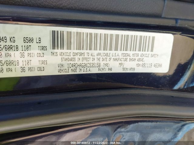 Photo 8 VIN: 1C4RDHAG2KC535158 - DODGE DURANGO 