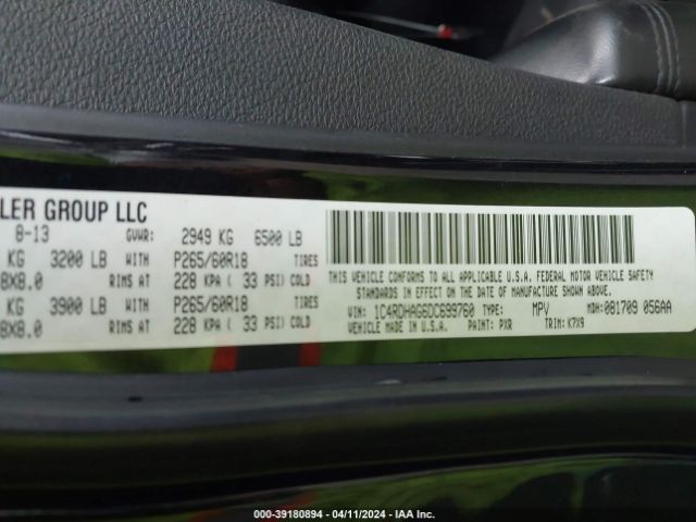 Photo 8 VIN: 1C4RDHAG6DC699760 - DODGE DURANGO 