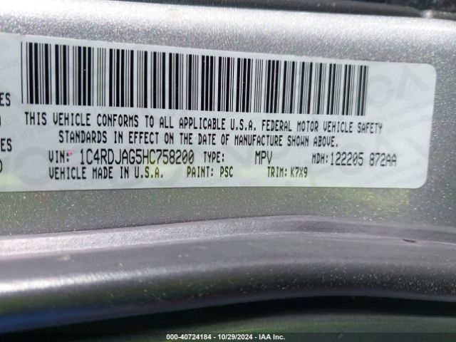 Photo 8 VIN: 1C4RDJAG5HC758200 - DODGE DURANGO 