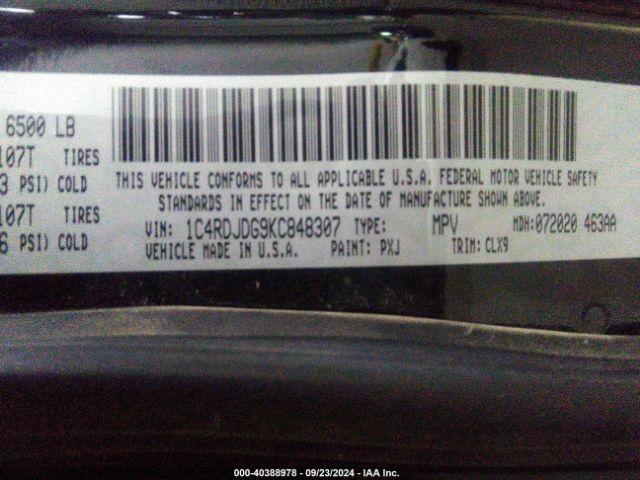 Photo 8 VIN: 1C4RDJDG9KC848307 - DODGE DURANGO 