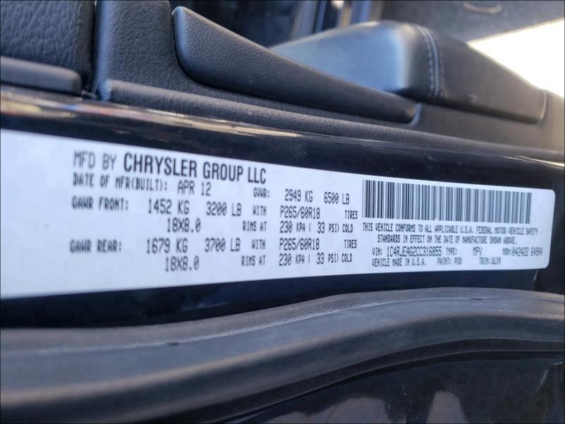 Photo 9 VIN: 1C4RJEAG2CC316855 - JEEP GRAND CHER 