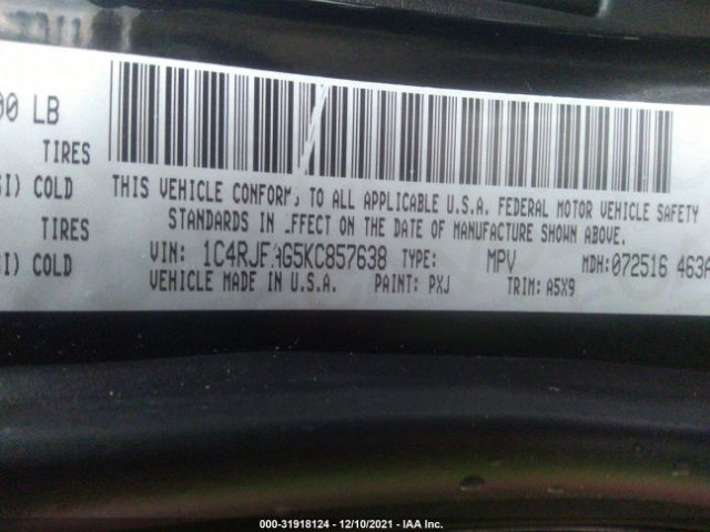 Photo 8 VIN: 1C4RJEAG5KC857638 - JEEP GRAND CHEROKEE 