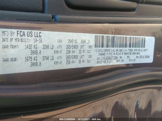 Photo 8 VIN: 1C4RJEBG6HC712664 - JEEP GRAND CHEROKEE 