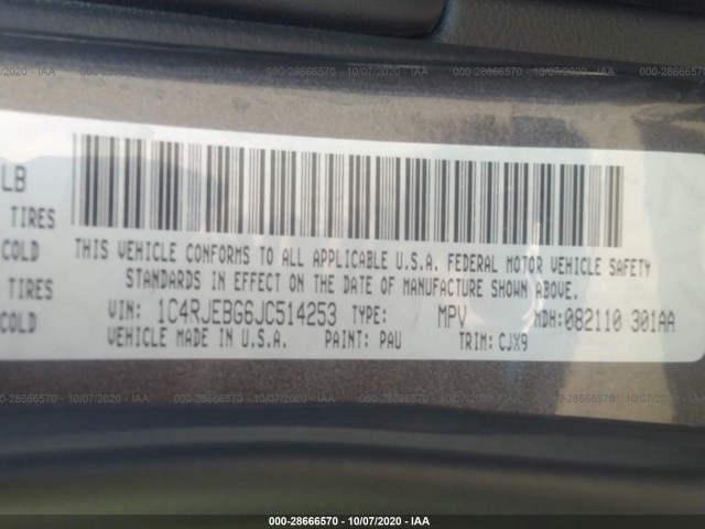 Photo 8 VIN: 1C4RJEBG6JC514253 - JEEP GRAND CHEROKEE 