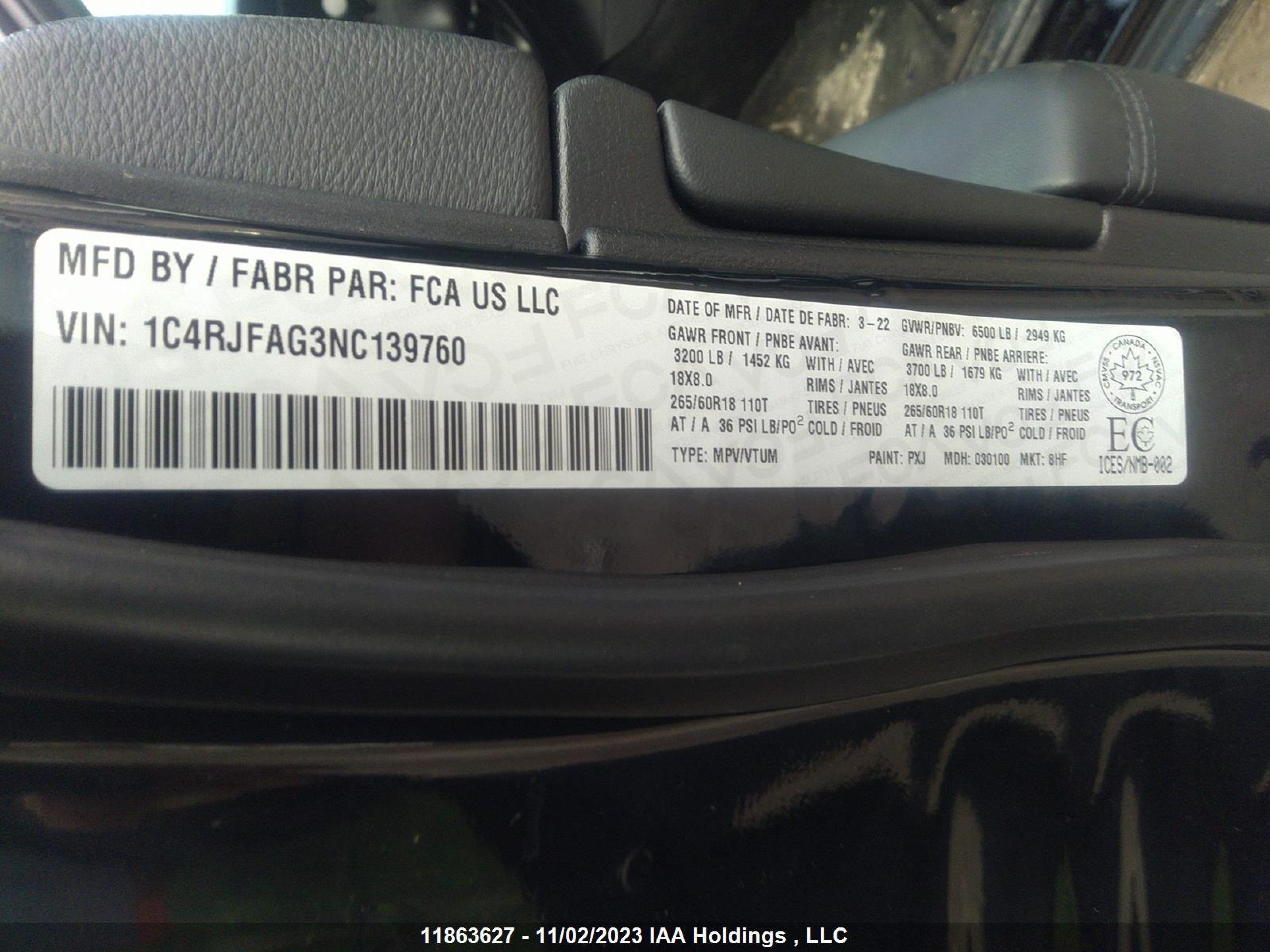 Photo 8 VIN: 1C4RJFAG3NC139760 - JEEP GRAND CHEROKEE 