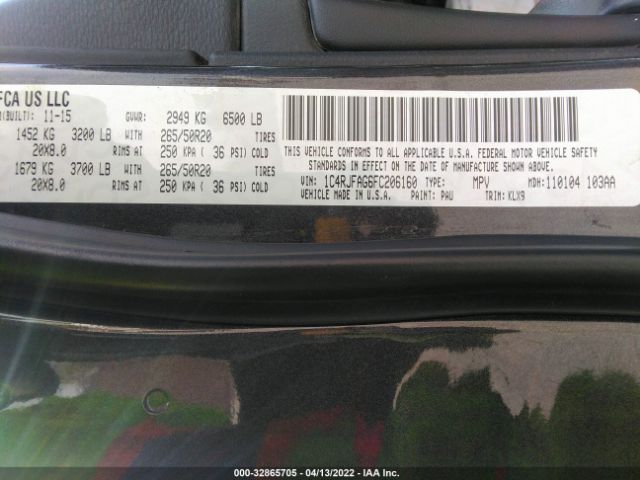 Photo 8 VIN: 1C4RJFAG6FC206160 - JEEP GRAND CHEROKEE 