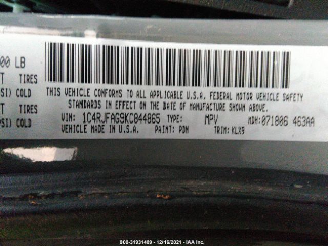 Photo 8 VIN: 1C4RJFAG9KC844865 - JEEP GRAND CHEROKEE 