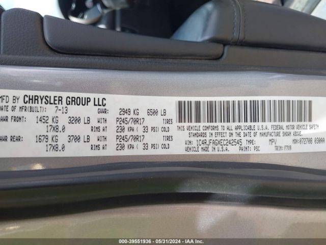 Photo 8 VIN: 1C4RJFAGXEC242545 - JEEP GRAND CHEROKEE 