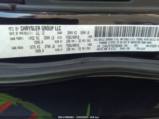 Photo 8 VIN: 1C4RJFAT5DC502460 - JEEP GRAND CHEROKEE 