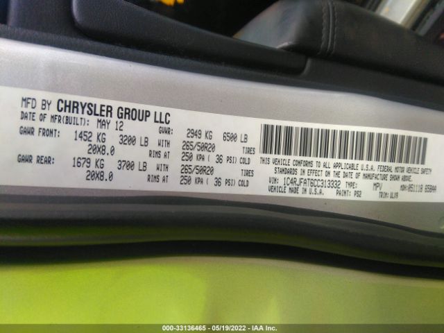 Photo 8 VIN: 1C4RJFAT6CC313332 - JEEP GRAND CHEROKEE 