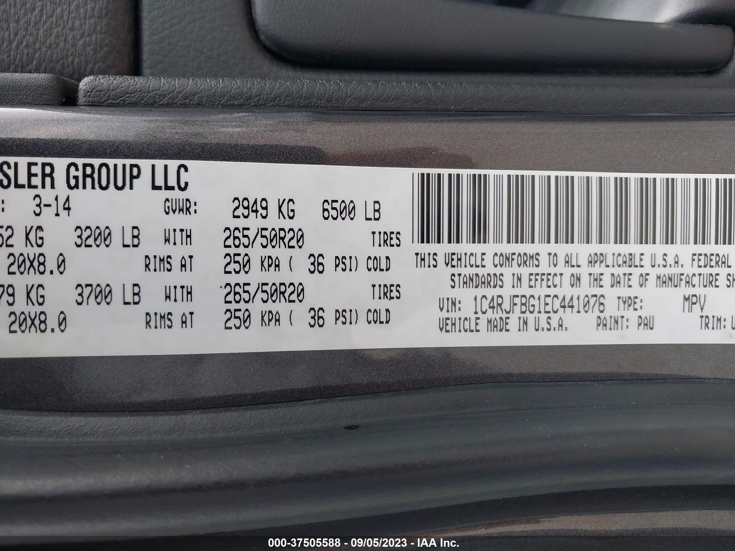 Photo 8 VIN: 1C4RJFBG1EC441076 - JEEP GRAND CHEROKEE 