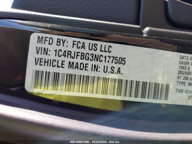 Photo 8 VIN: 1C4RJFBG3NC177505 - JEEP GRAND CHEROKEE 