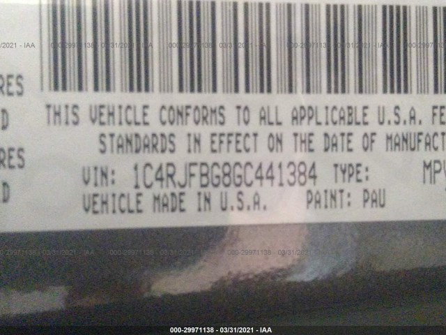 Photo 8 VIN: 1C4RJFBG8GC441384 - JEEP GRAND CHEROKEE 