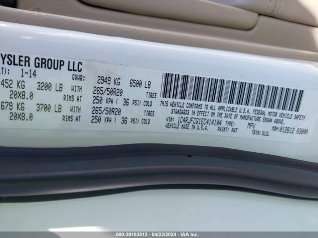 Photo 8 VIN: 1C4RJFCG1EC414104 - JEEP GRAND CHEROKEE 