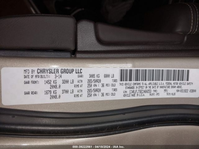 Photo 8 VIN: 1C4RJFJT6EC460253 - JEEP GRAND CHEROKEE 