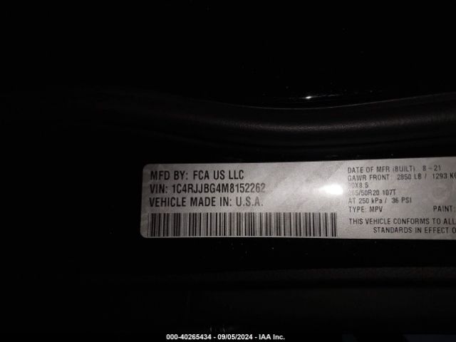 Photo 8 VIN: 1C4RJJBG4M8152262 - JEEP GRAND CHEROKEE 