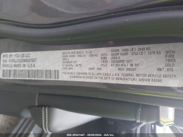 Photo 8 VIN: 1C4RJJDG5N8567637 - JEEP GRAND CHEROKEE L 