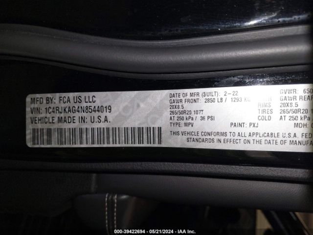 Photo 8 VIN: 1C4RJKAG4N8544019 - JEEP GRAND CHEROKEE L 