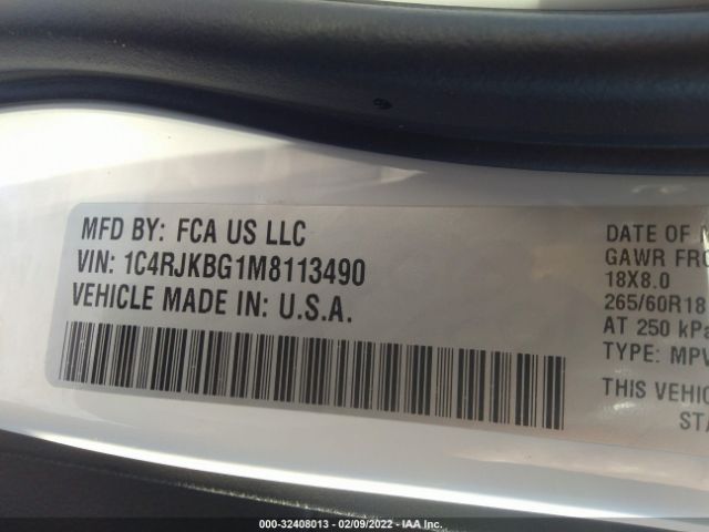 Photo 8 VIN: 1C4RJKBG1M8113490 - JEEP GRAND CHEROKEE L 