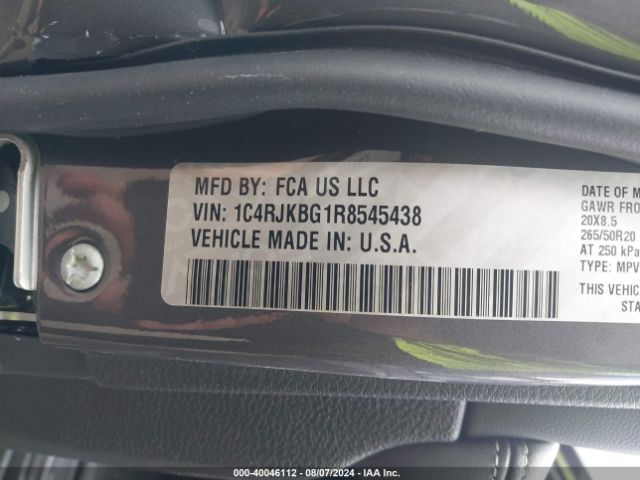 Photo 8 VIN: 1C4RJKBG1R8545438 - JEEP GRAND CHEROKEE L 