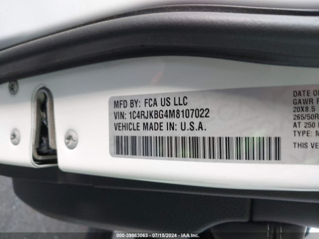 Photo 8 VIN: 1C4RJKBG4M8107022 - JEEP GRAND CHEROKEE L 