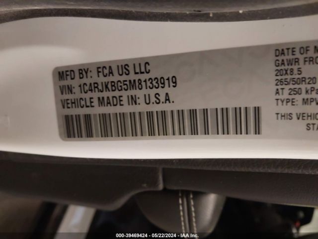 Photo 8 VIN: 1C4RJKBG5M8133919 - JEEP GRAND CHEROKEE L 