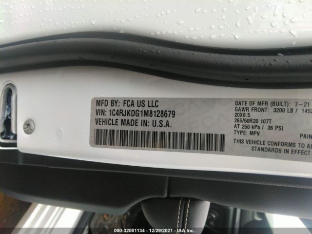 Photo 8 VIN: 1C4RJKDG1M8128679 - JEEP GRAND CHEROKEE L 