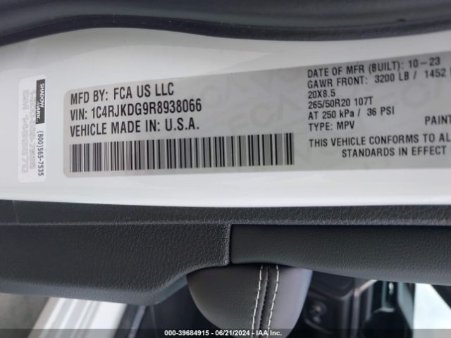 Photo 8 VIN: 1C4RJKDG9R8938066 - JEEP GRAND CHEROKEE L 