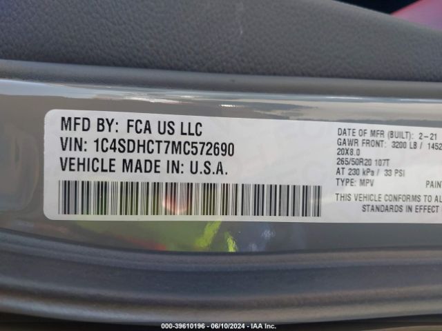 Photo 8 VIN: 1C4SDHCT7MC572690 - DODGE DURANGO 