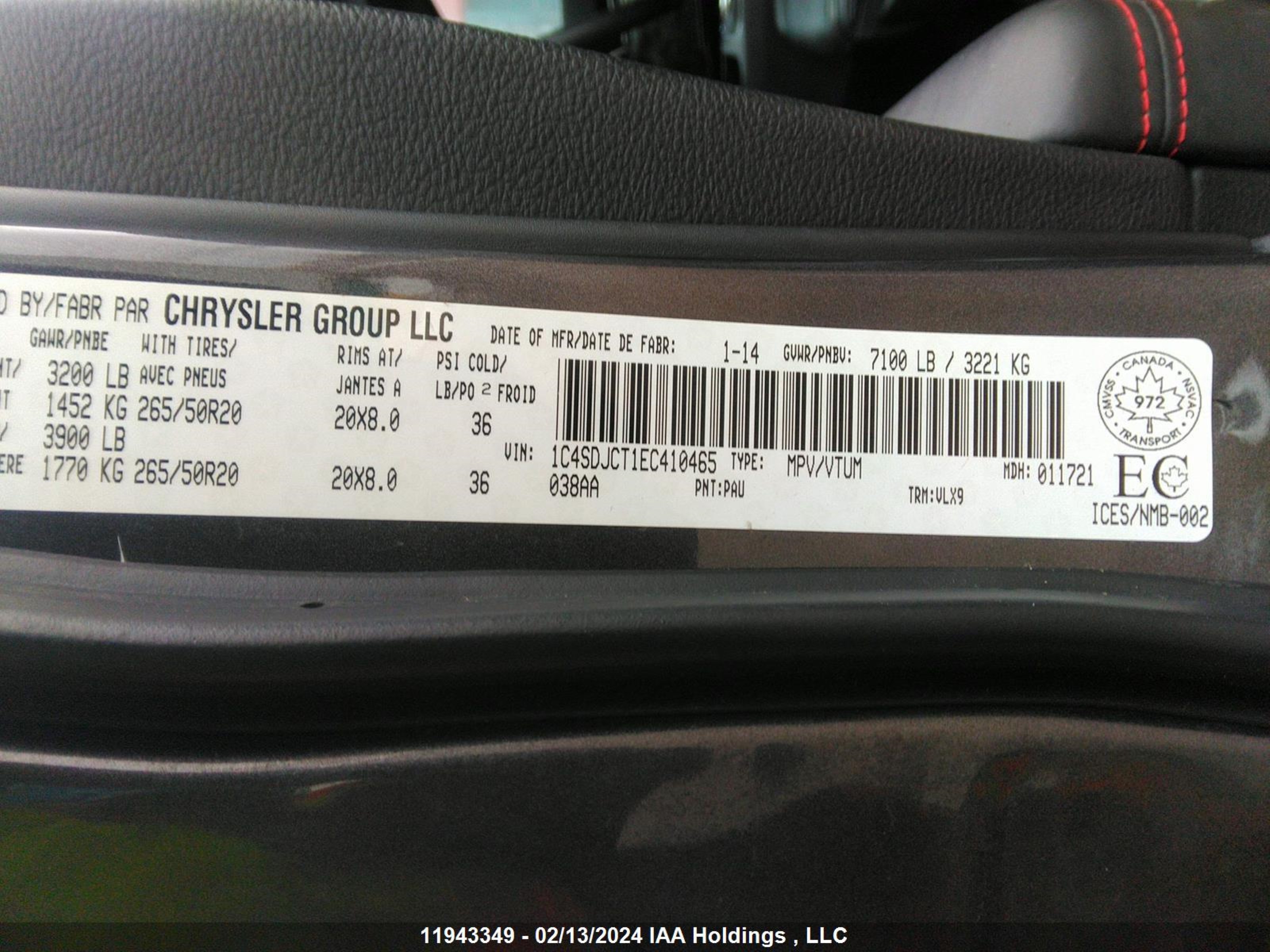 Photo 8 VIN: 1C4SDJCT1EC410465 - DODGE DURANGO 