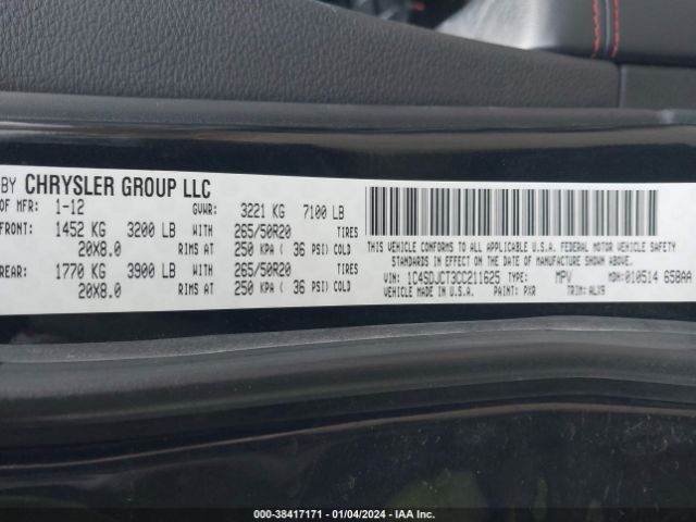 Photo 8 VIN: 1C4SDJCT3CC211625 - DODGE DURANGO 