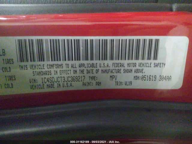 Photo 8 VIN: 1C4SDJCT3JC369217 - DODGE DURANGO 