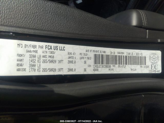 Photo 8 VIN: 1C4SDJCT3KC586588 - DODGE DURANGO 