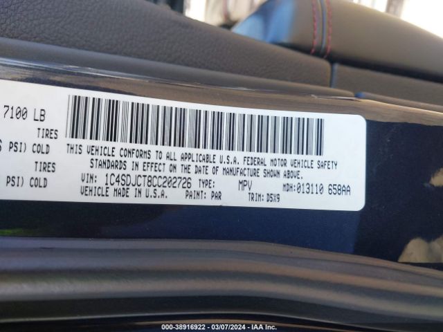 Photo 8 VIN: 1C4SDJCT8CC202726 - DODGE DURANGO 