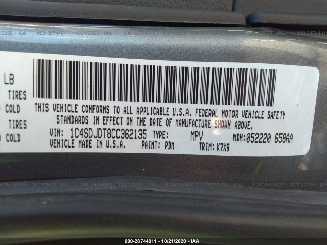 Photo 8 VIN: 1C4SDJDT8CC362135 - DODGE DURANGO 