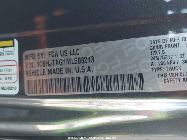 Photo 8 VIN: 1C6HJTAG1ML508213 - JEEP GLADIATOR 