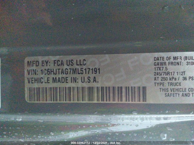 Photo 8 VIN: 1C6HJTAG7ML517191 - JEEP GLADIATOR 